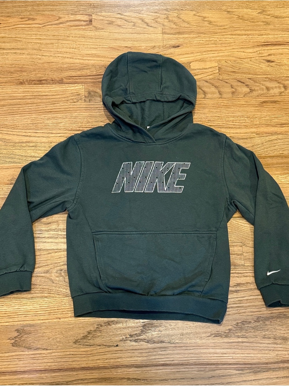 Nike Kids Dark Green Pullover Hoodie with Silver Logo